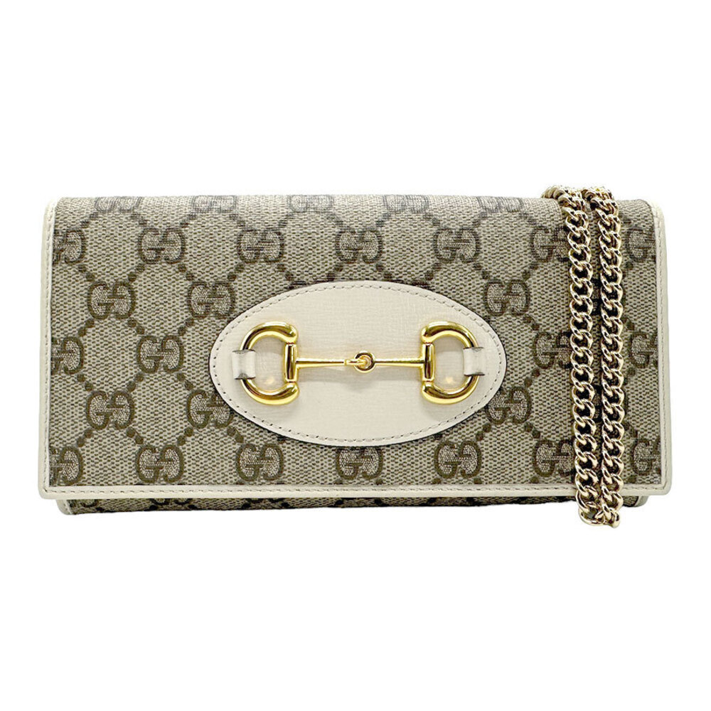 Gucci Long Wallet Chain Horsebit GG Supreme Canvas Brown Ivory White